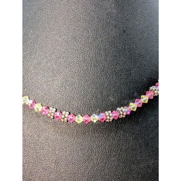 Elise Ryan 925 Sterling Silver Pink Clear Bicone Crystal Bead 18" Necklace - Picture 8 of 9